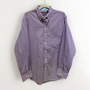 IZOD Mens L Shirt Long Sleeve Non Iron Stretch Purple‎ Check Button Down